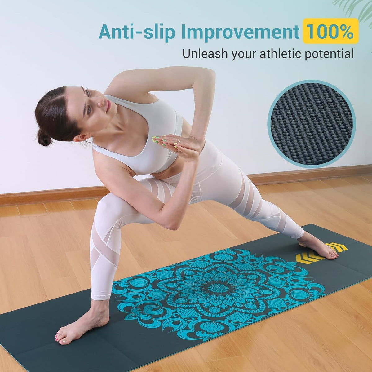Folding Yoga Mat, Eco-Friendly PVC Travel Yoga Mat Packable, Double Sided Non-Slip Printed Yoga Mats with Bag for Home Workout Gym Exercise Fitness Pilates Stretching (72" x 32" x 0.24" Thick)