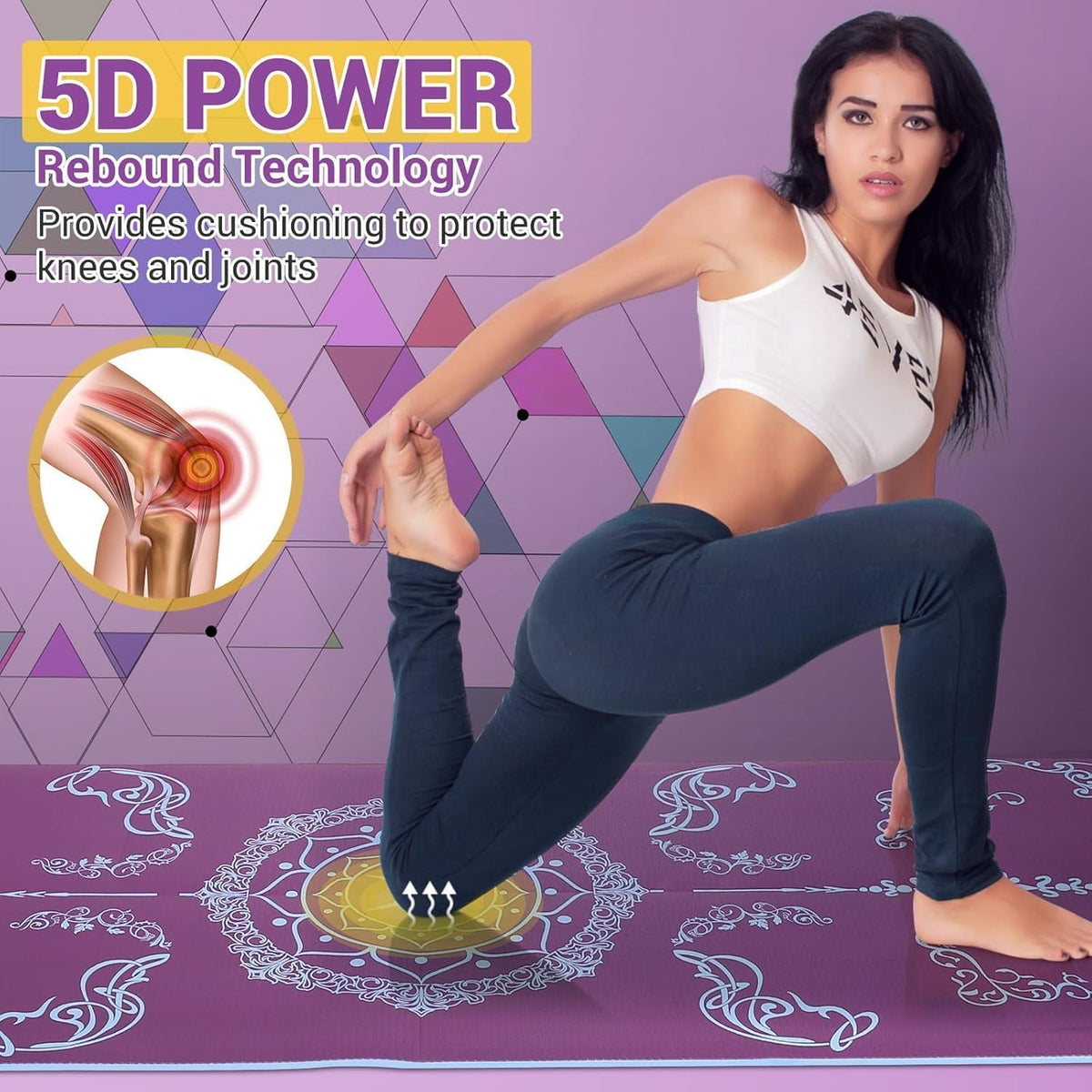 Folding Yoga Mat, Eco-Friendly PVC Travel Yoga Mat Packable, Double Sided Non-Slip Printed Yoga Mats with Bag for Home Workout Gym Exercise Fitness Pilates Stretching (72" x 32" x 0.24" Thick)