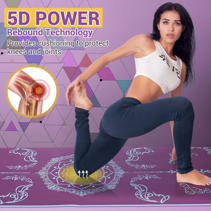 Folding Yoga Mat, Eco-Friendly PVC Travel Yoga Mat Packable, Double Sided Non-Slip Printed Yoga Mats with Bag for Home Workout Gym Exercise Fitness Pilates Stretching (72" x 32" x 0.24" Thick)