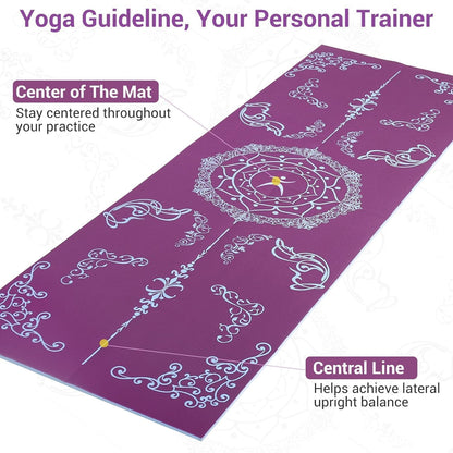 Folding Yoga Mat, Eco-Friendly PVC Travel Yoga Mat Packable, Double Sided Non-Slip Printed Yoga Mats with Bag for Home Workout Gym Exercise Fitness Pilates Stretching (72" x 32" x 0.24" Thick)