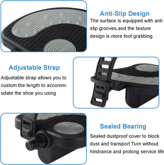 Exercise Bike Pedals with Straps, Stationary Recumbent Bike Pedals, 9/16" Thread for Spin Bike, Indoor Stationary Exercise Bike, Stationary Recumbent Bicycle Replacement Parts, Short Axis