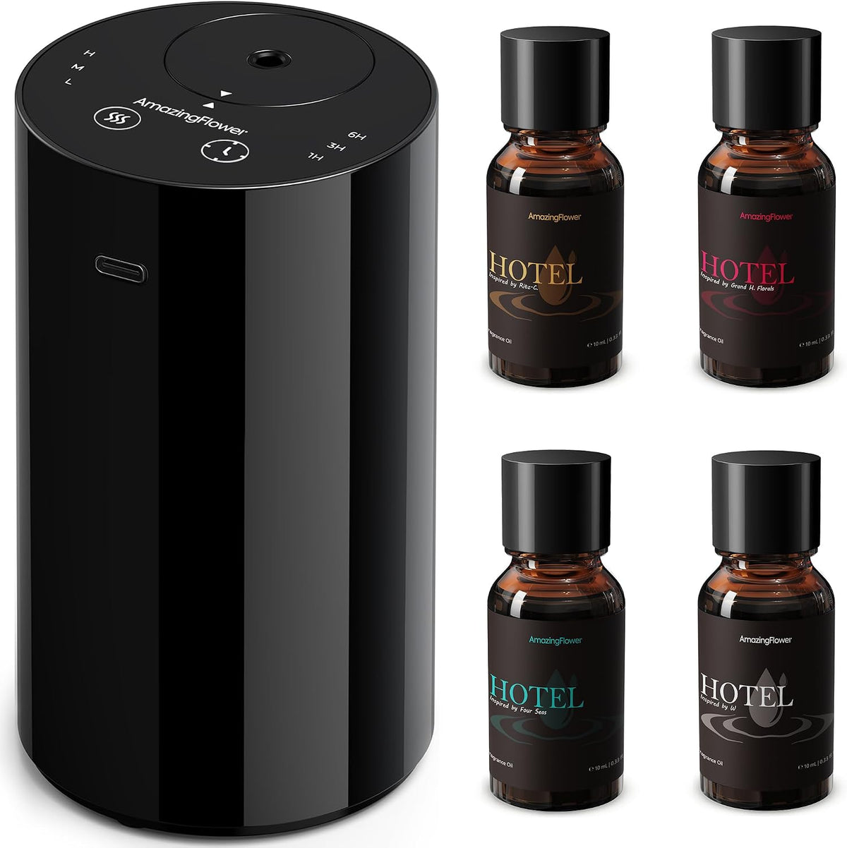 Waterless Essential Oil Diffuser Starter Kit with 4x10mL Hotel Scent Oils