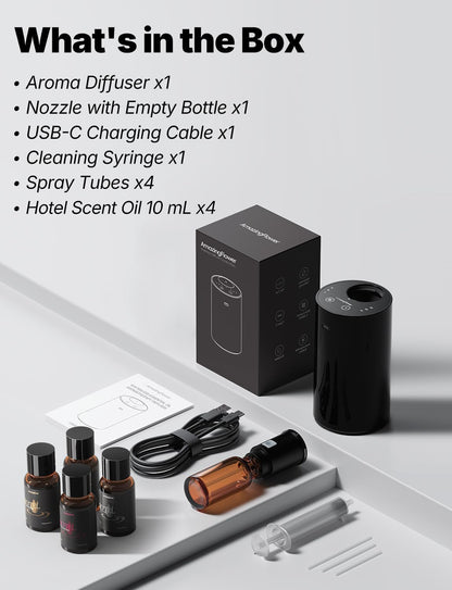 Waterless Essential Oil Diffuser Starter Kit with 4x10mL Hotel Scent Oils