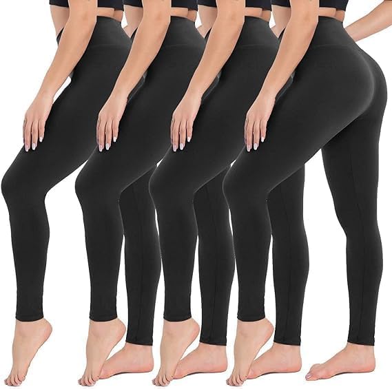 4 Pack Leggings for Women - High Waisted Tummy Control Yoga Pants for Workout Gym Black Leggings Plus Size Dance