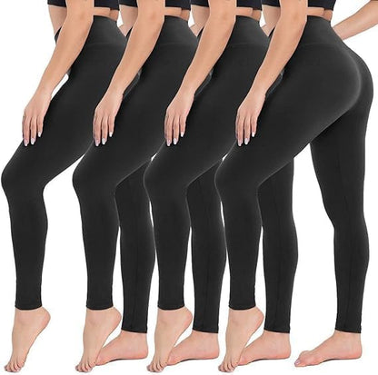 4 Pack Leggings for Women - High Waisted Tummy Control Yoga Pants for Workout Gym Black Leggings Plus Size Dance