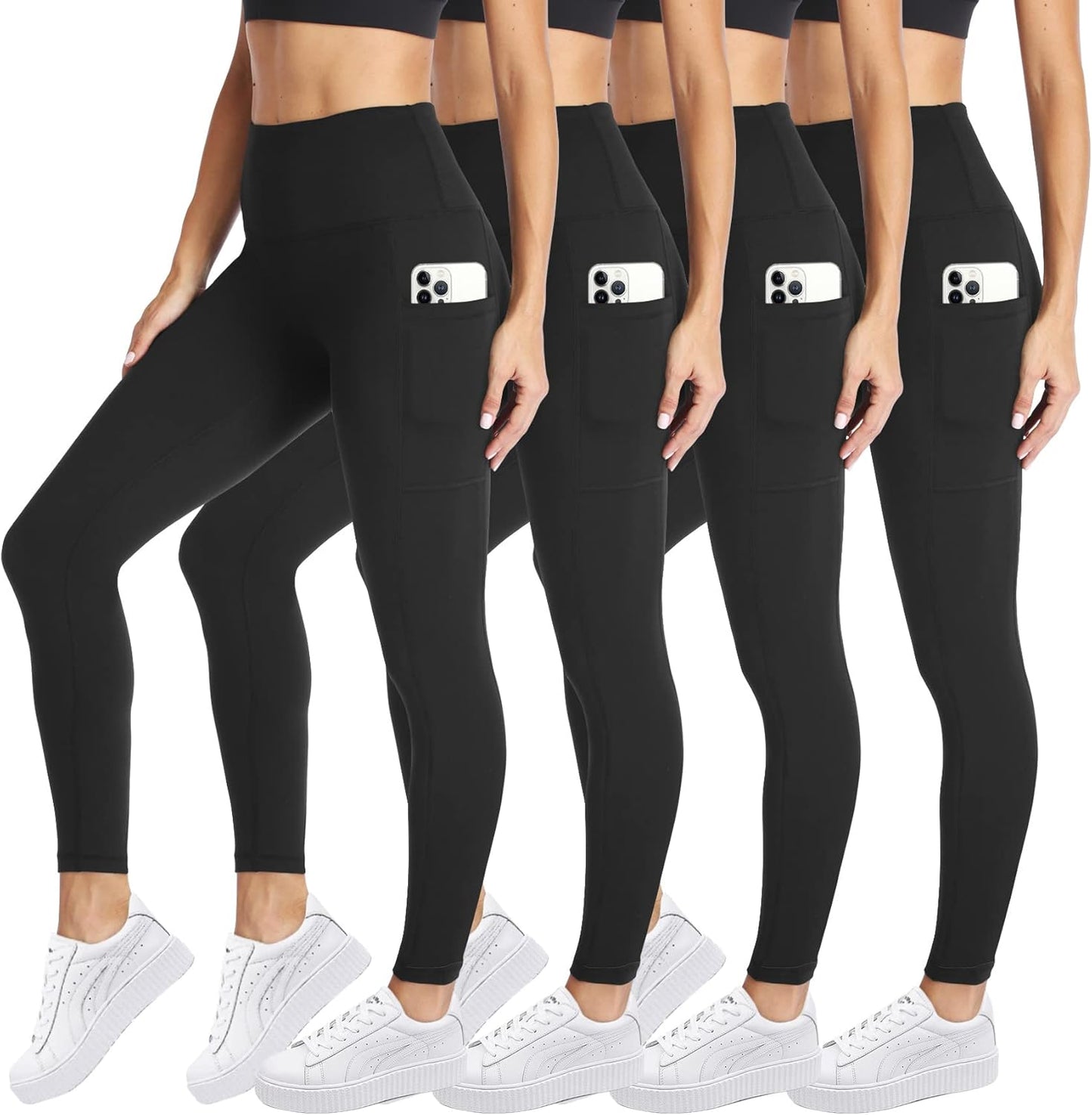 4 Pack Leggings for Women - High Waisted Tummy Control Yoga Pants for Workout Gym Black Leggings Plus Size Dance