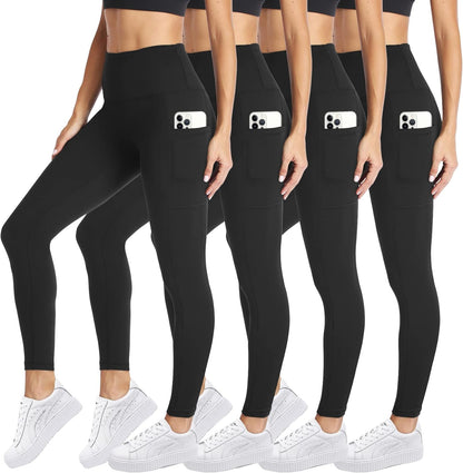 4 Pack Leggings for Women - High Waisted Tummy Control Yoga Pants for Workout Gym Black Leggings Plus Size Dance