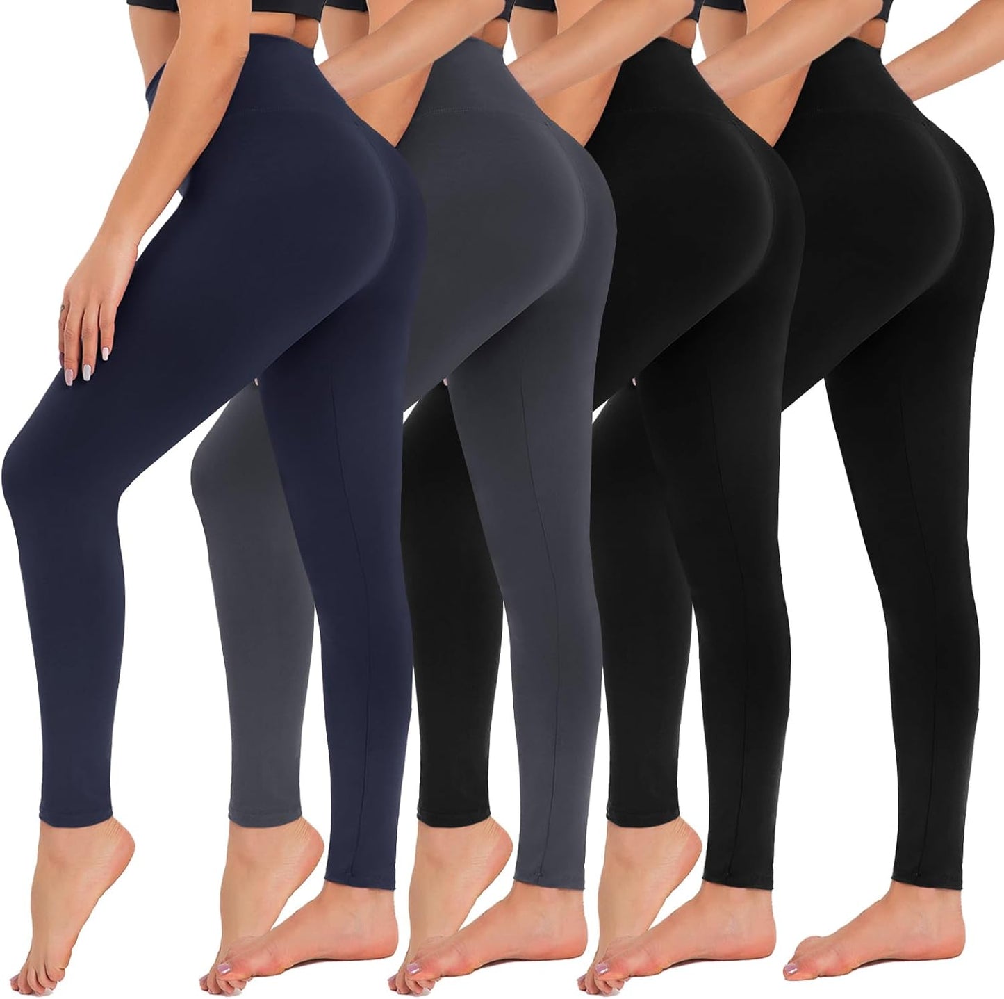 4 Pack Leggings for Women - High Waisted Tummy Control Yoga Pants for Workout Gym Black Leggings Plus Size Dance