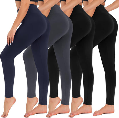 4 Pack Leggings for Women - High Waisted Tummy Control Yoga Pants for Workout Gym Black Leggings Plus Size Dance