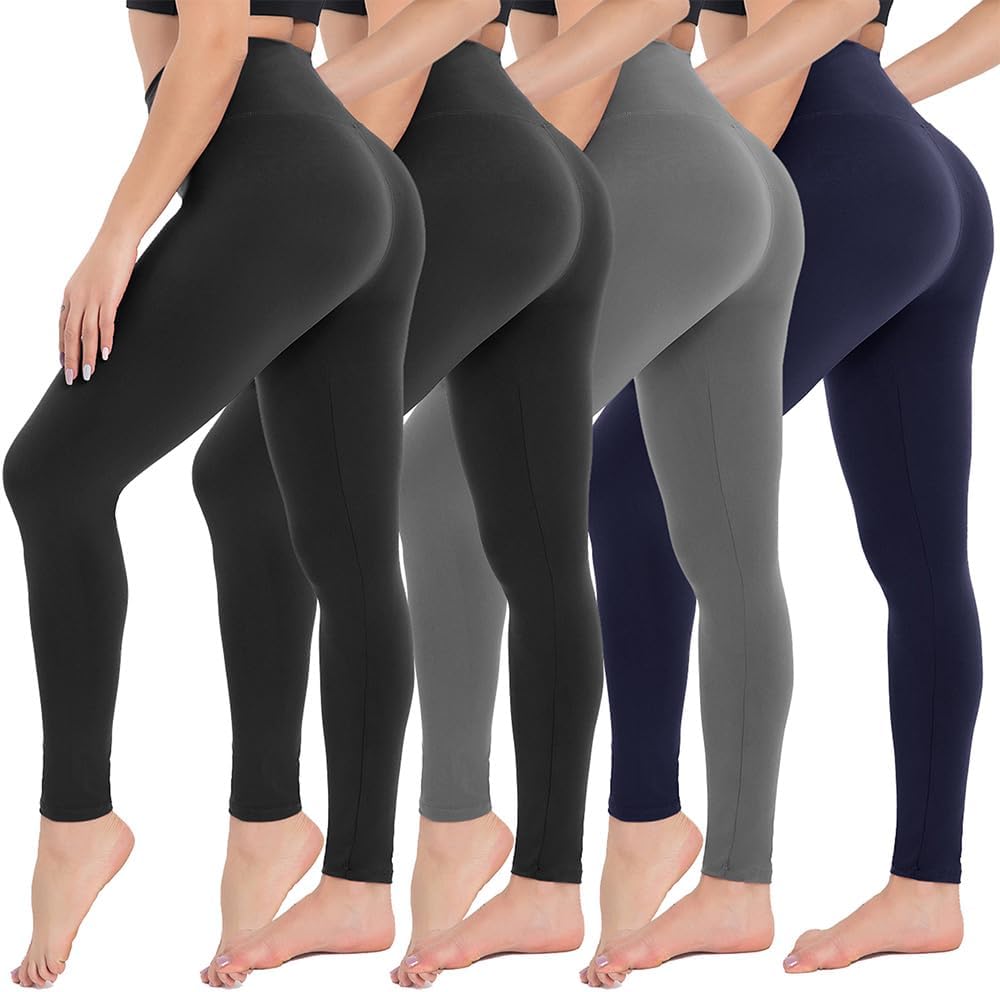 4 Pack Leggings for Women - High Waisted Tummy Control Yoga Pants for Workout Gym Black Leggings Plus Size Dance