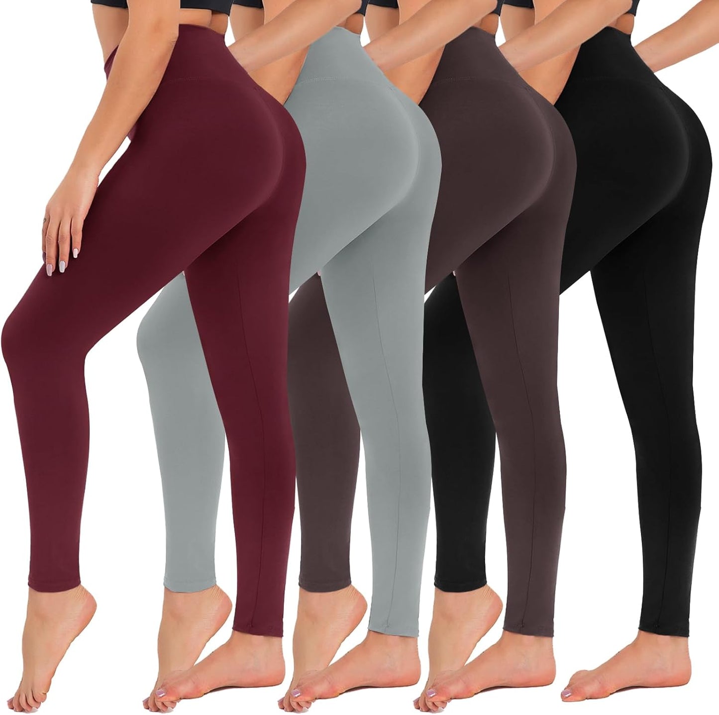4 Pack Leggings for Women - High Waisted Tummy Control Yoga Pants for Workout Gym Black Leggings Plus Size Dance