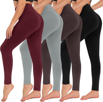 4 Pack Leggings for Women - High Waisted Tummy Control Yoga Pants for Workout Gym Black Leggings Plus Size Dance