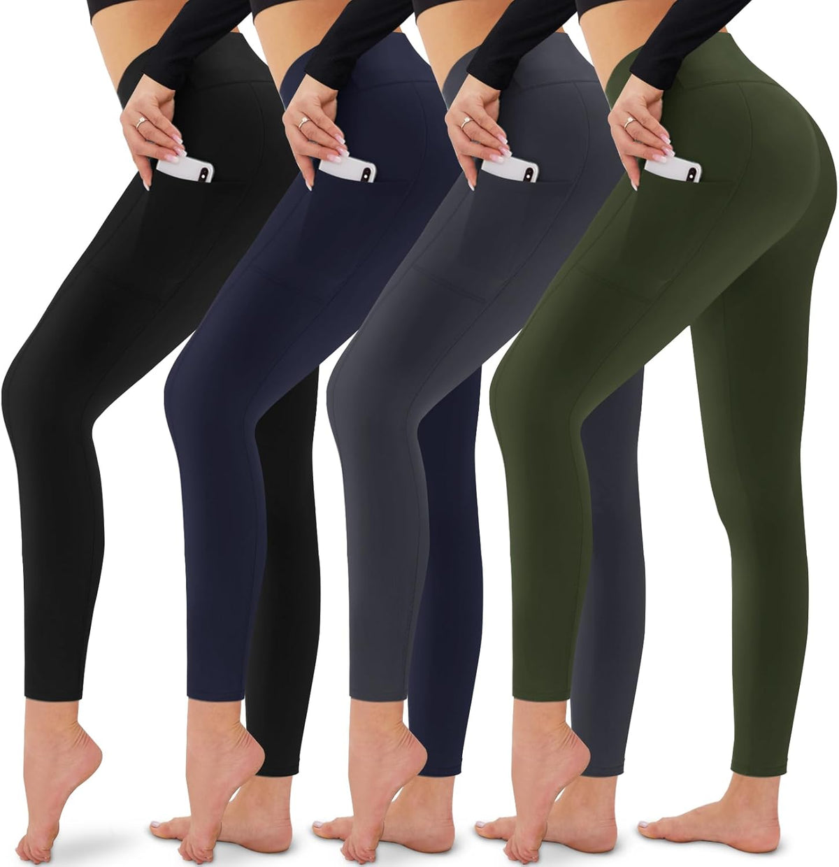 4 Pack Leggings for Women - High Waisted Tummy Control Yoga Pants for Workout Gym Black Leggings Plus Size Dance