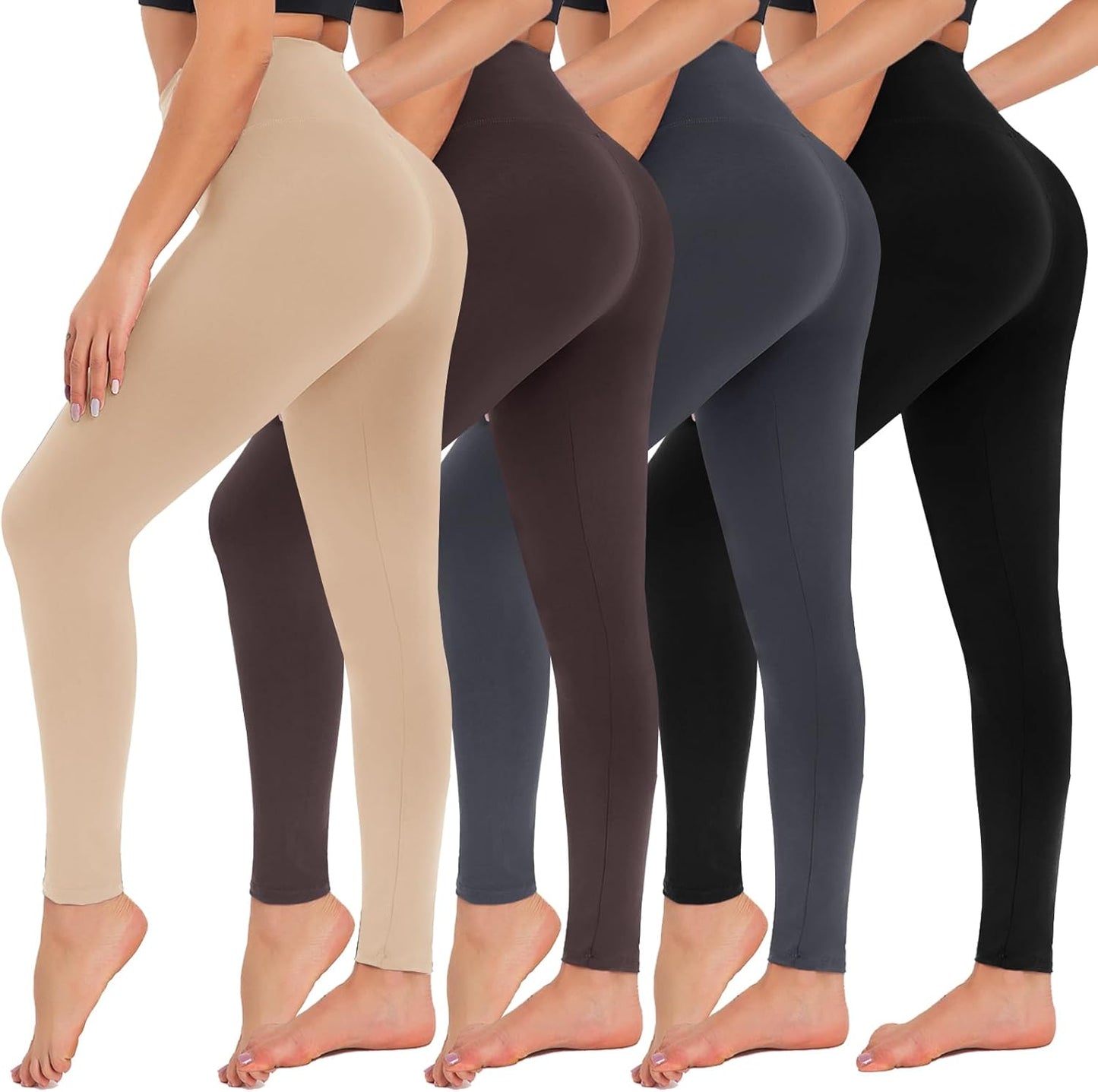 4 Pack Leggings for Women - High Waisted Tummy Control Yoga Pants for Workout Gym Black Leggings Plus Size Dance
