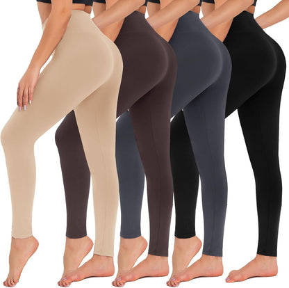 4 Pack Leggings for Women - High Waisted Tummy Control Yoga Pants for Workout Gym Black Leggings Plus Size Dance