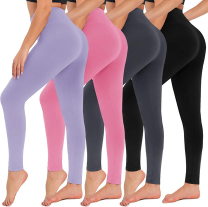 4 Pack Leggings for Women - High Waisted Tummy Control Yoga Pants for Workout Gym Black Leggings Plus Size Dance
