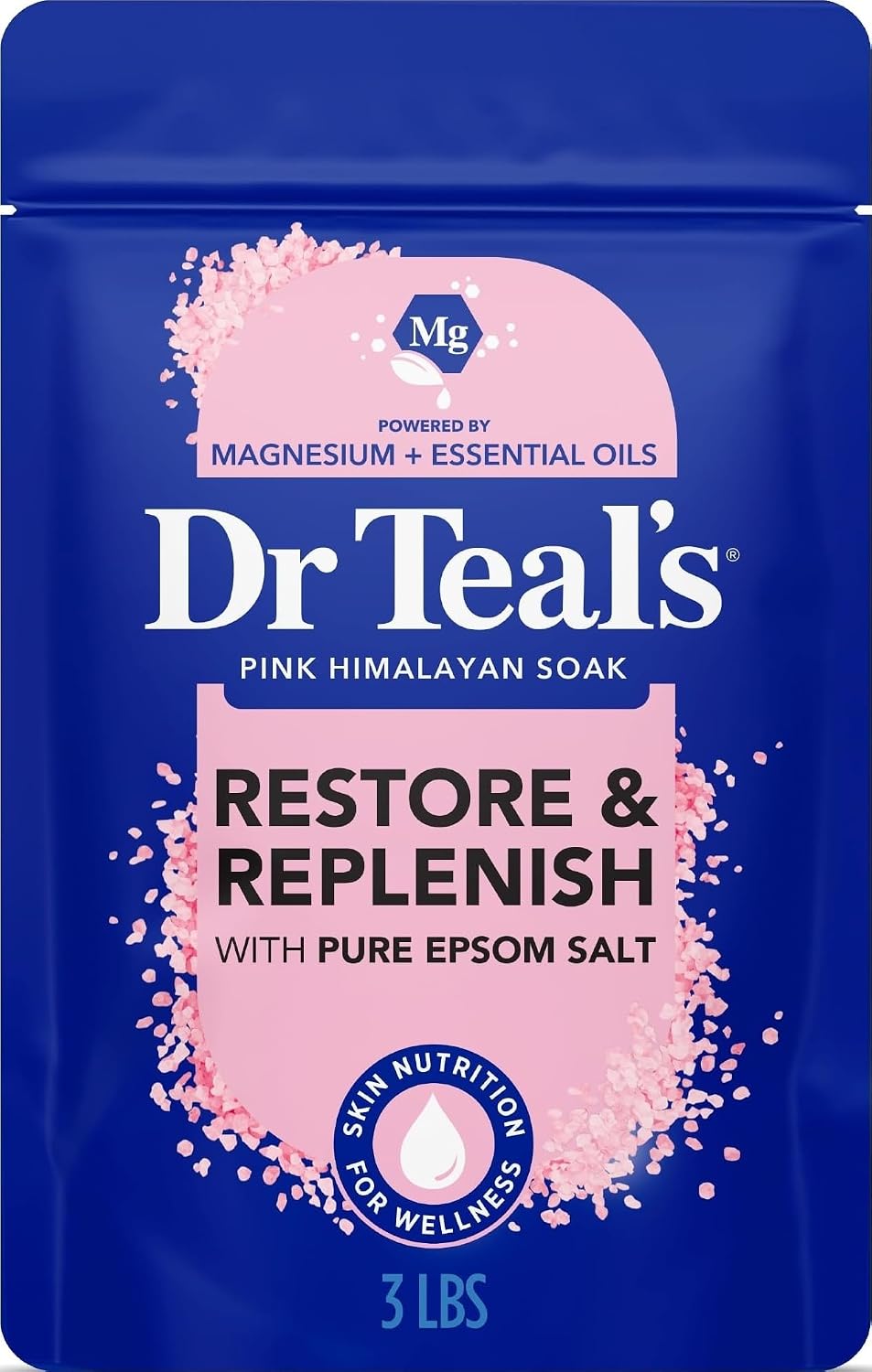 Epsom Salt Magnesium Soak, Restore & Replenish with Pink Himalayan Salt, 3 lbs