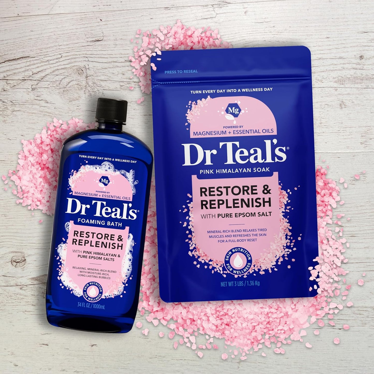 Epsom Salt Magnesium Soak, Restore & Replenish with Pink Himalayan Salt, 3 lbs