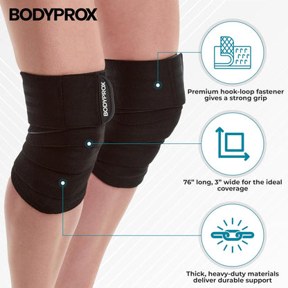 Knee Wrap 2 Pack for Squats, Weightlifting, Powerlifting, Leg Press, and Cross Training, Knee Support for Men and Women