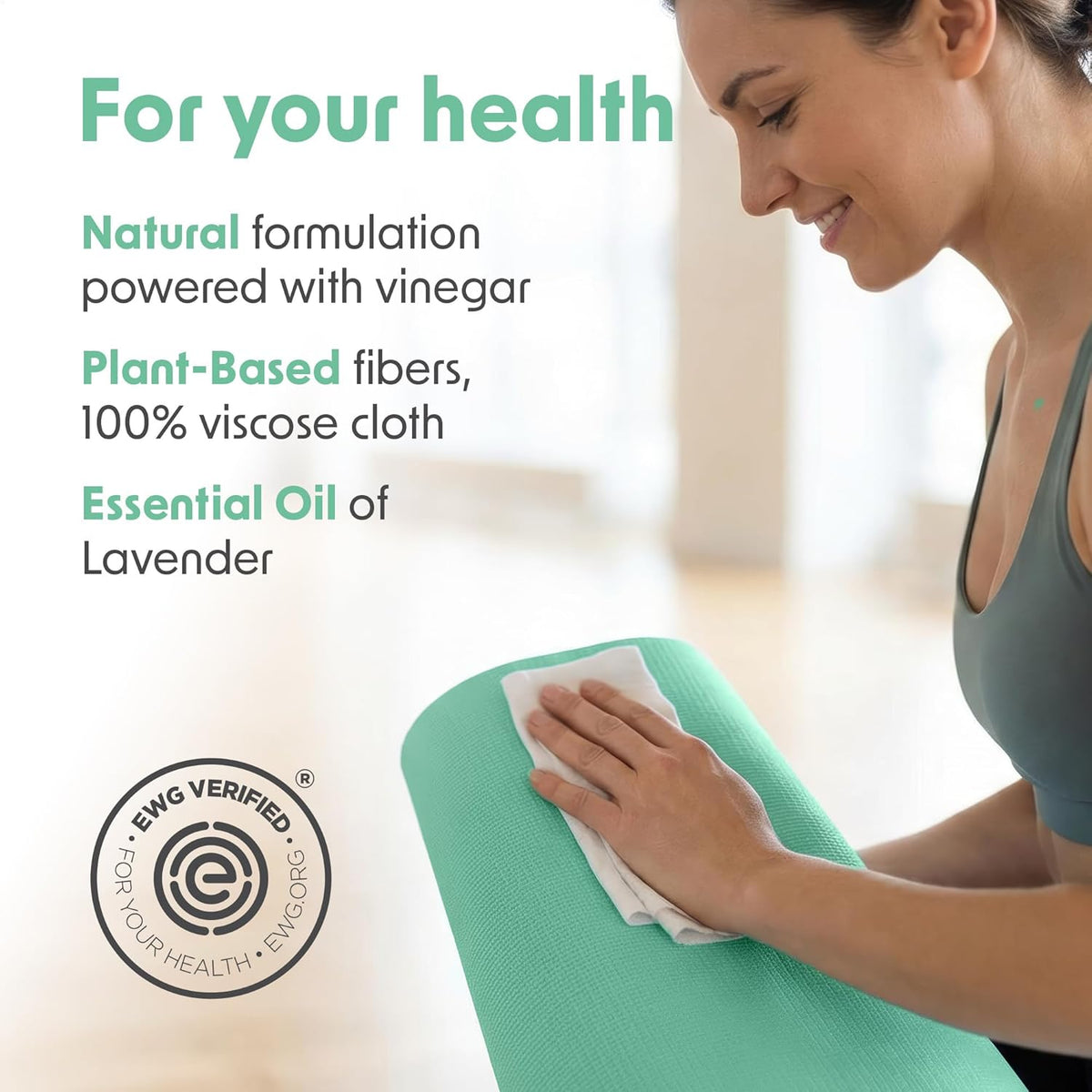 Fitness Wipes Bucket Refill Roll - EWG Verified - Plant-based Fitness Equipment Wipes, Lemongrass, Eucalyptus & Vinegar to Clean Surfaces, Yoga Mat & Gym Cleaner and Peloton Bikes, 400 Count