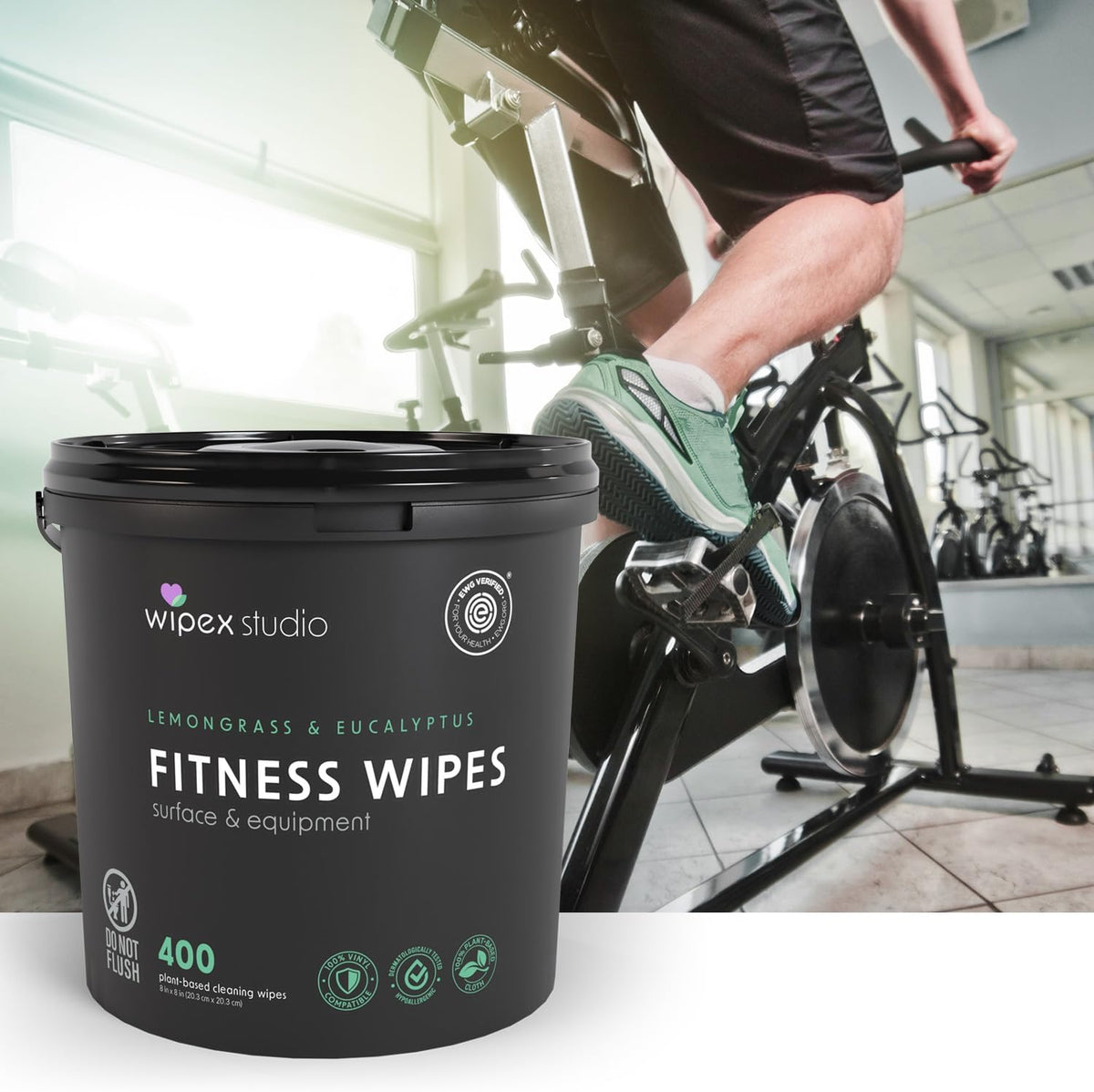 Fitness Wipes Bucket Refill Roll - EWG Verified - Plant-based Fitness Equipment Wipes, Lemongrass, Eucalyptus & Vinegar to Clean Surfaces, Yoga Mat & Gym Cleaner and Peloton Bikes, 400 Count