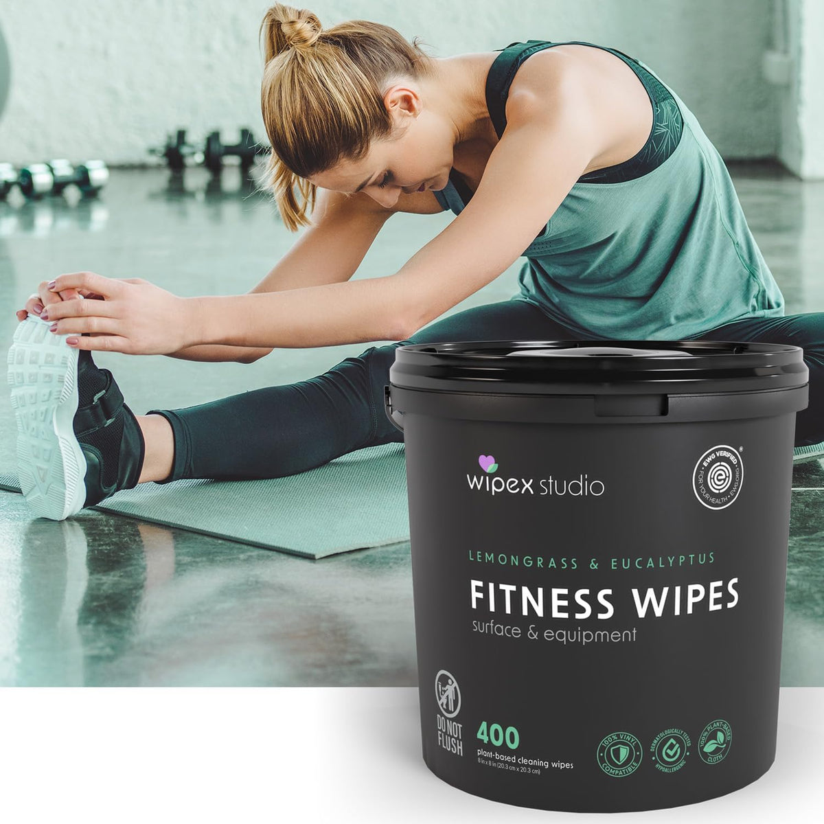 Fitness Wipes Bucket Refill Roll - EWG Verified - Plant-based Fitness Equipment Wipes, Lemongrass, Eucalyptus & Vinegar to Clean Surfaces, Yoga Mat & Gym Cleaner and Peloton Bikes, 400 Count