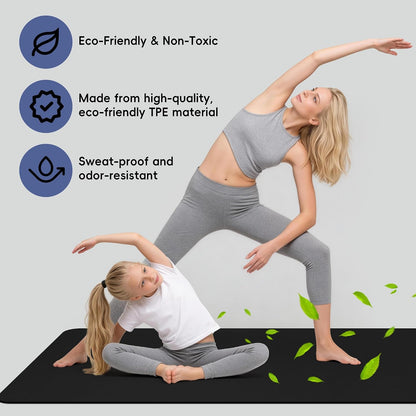 Extra Wide Yoga Mat 72" x 32", 6mm Non Slip TPE Exercise Mat with Carrying Strap, Large Workout Mat for Yoga, Pilates, Stretching, HIIT & Home Gym