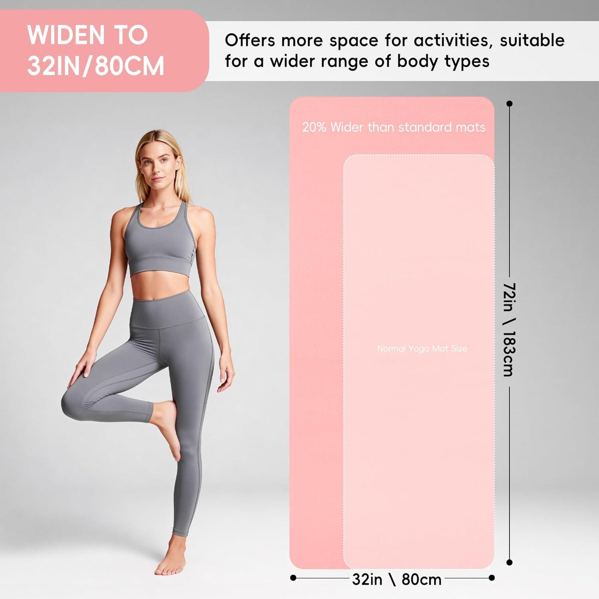 Extra Wide Yoga Mat 72" x 32", 6mm Non Slip TPE Exercise Mat with Carrying Strap, Large Workout Mat for Yoga, Pilates, Stretching, HIIT & Home Gym