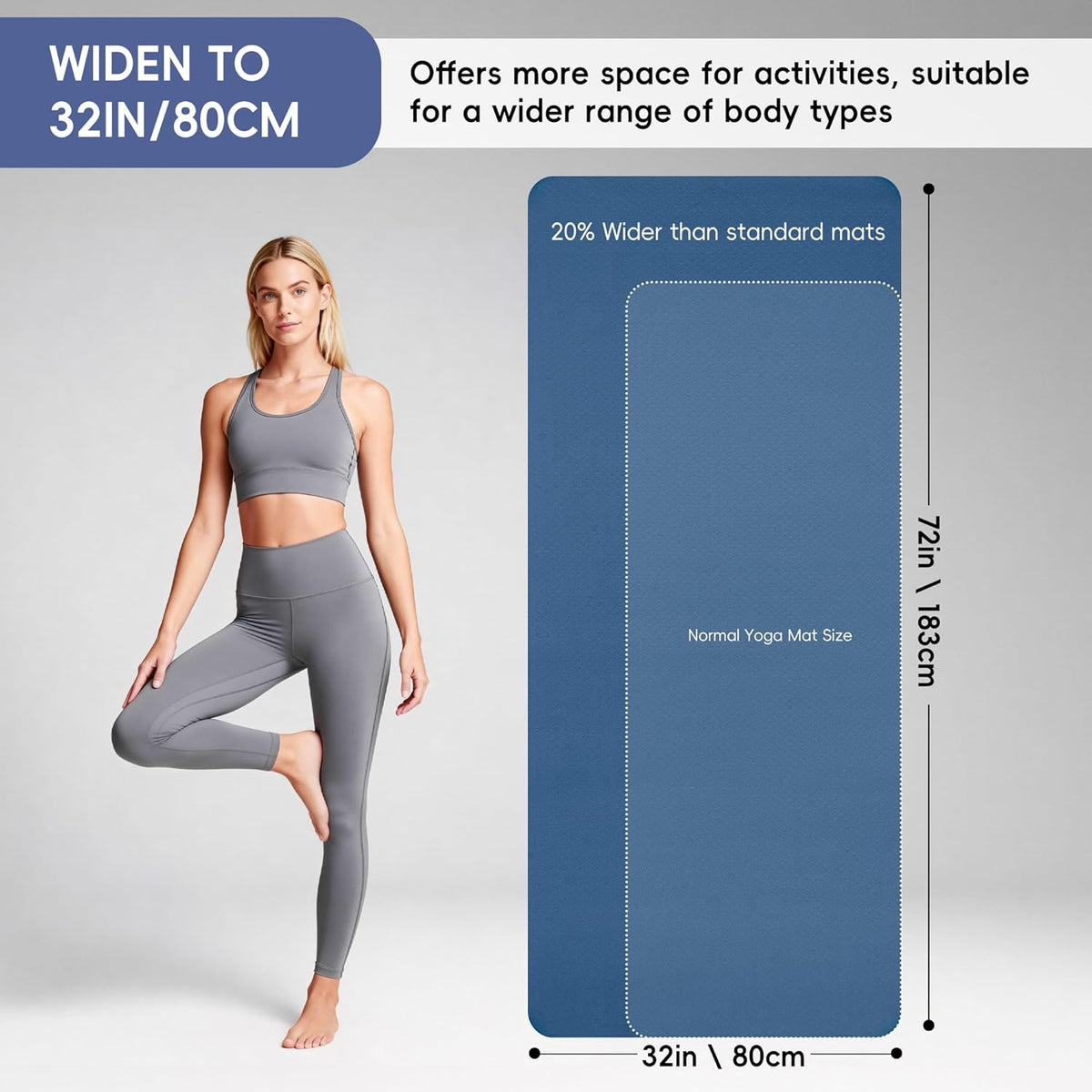 Extra Wide Yoga Mat 72" x 32", 6mm Non Slip TPE Exercise Mat with Carrying Strap, Large Workout Mat for Yoga, Pilates, Stretching, HIIT & Home Gym