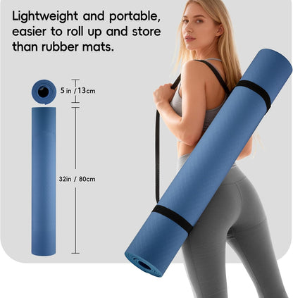 Extra Wide Yoga Mat 72" x 32", 6mm Non Slip TPE Exercise Mat with Carrying Strap, Large Workout Mat for Yoga, Pilates, Stretching, HIIT & Home Gym