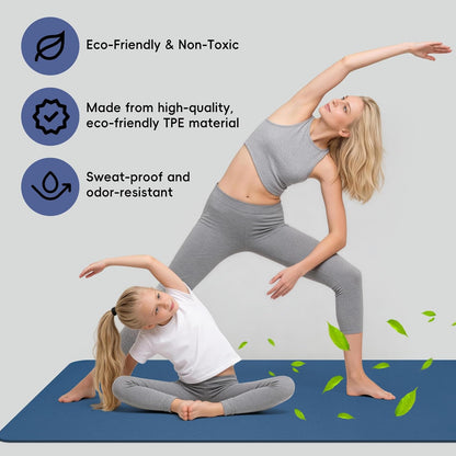 Extra Wide Yoga Mat 72" x 32", 6mm Non Slip TPE Exercise Mat with Carrying Strap, Large Workout Mat for Yoga, Pilates, Stretching, HIIT & Home Gym