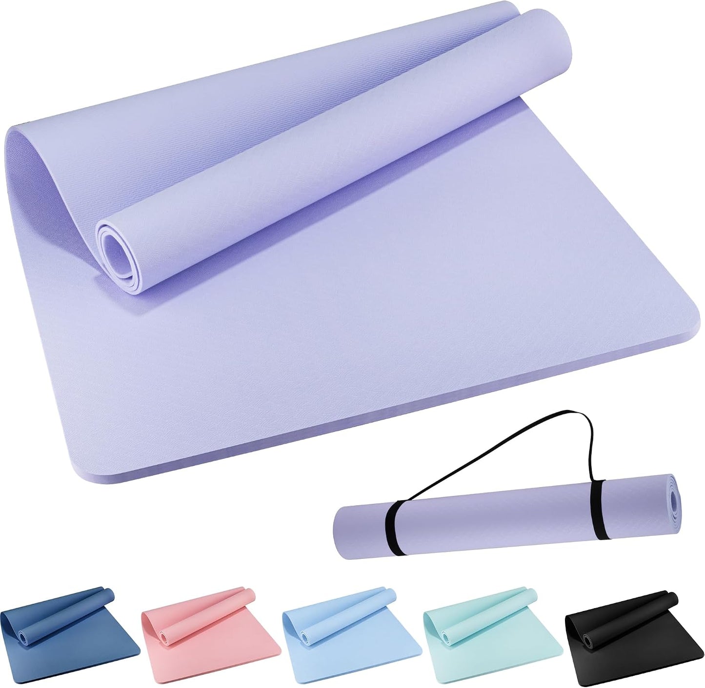 Extra Wide Yoga Mat 72" x 32", 6mm Non Slip TPE Exercise Mat with Carrying Strap, Large Workout Mat for Yoga, Pilates, Stretching, HIIT & Home Gym