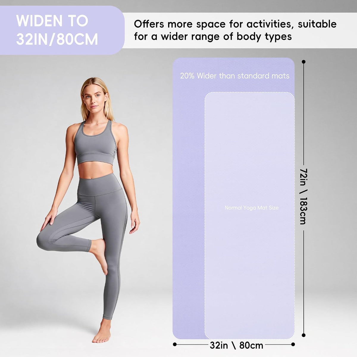 Extra Wide Yoga Mat 72" x 32", 6mm Non Slip TPE Exercise Mat with Carrying Strap, Large Workout Mat for Yoga, Pilates, Stretching, HIIT & Home Gym