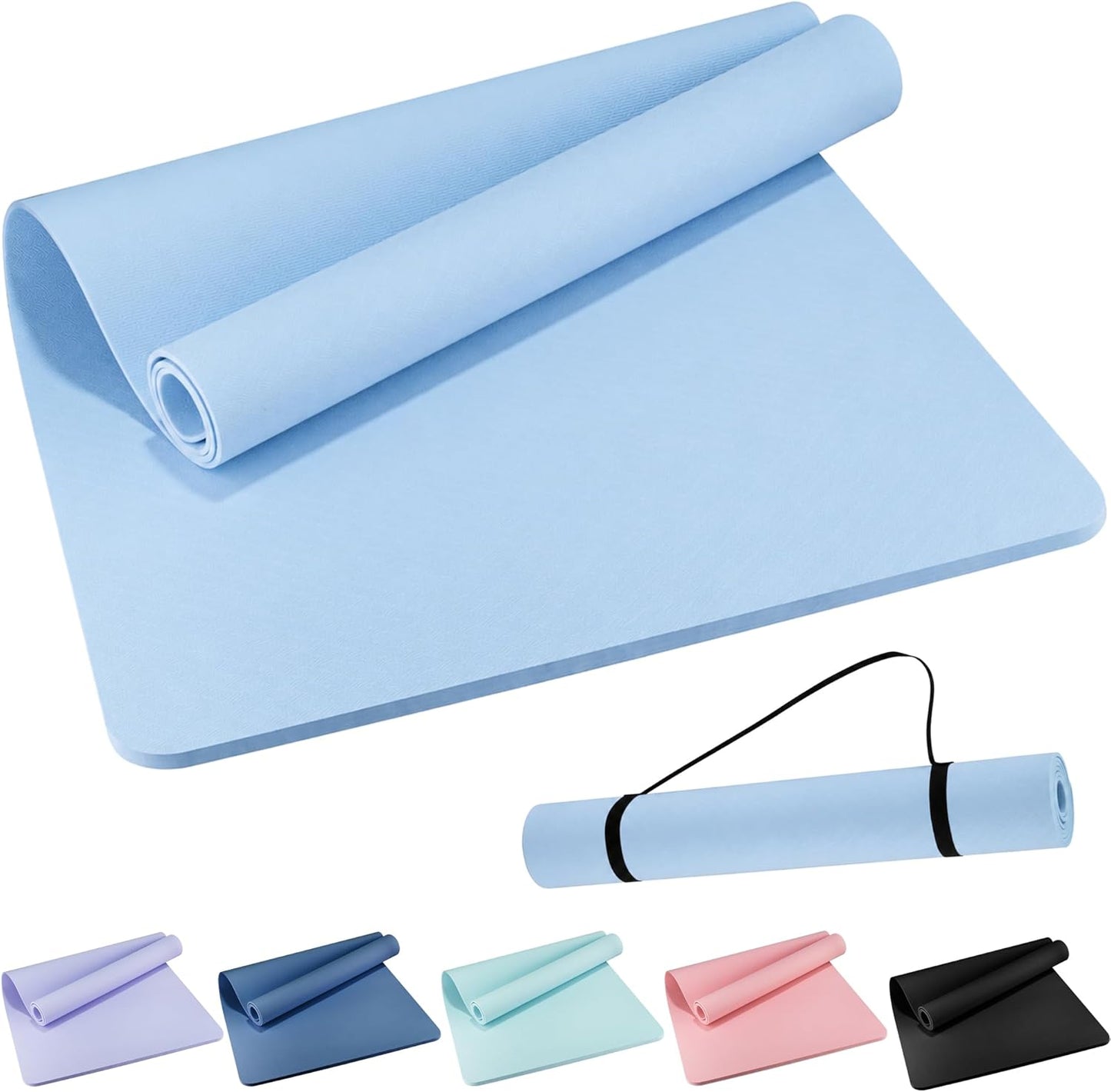 Extra Wide Yoga Mat 72" x 32", 6mm Non Slip TPE Exercise Mat with Carrying Strap, Large Workout Mat for Yoga, Pilates, Stretching, HIIT & Home Gym