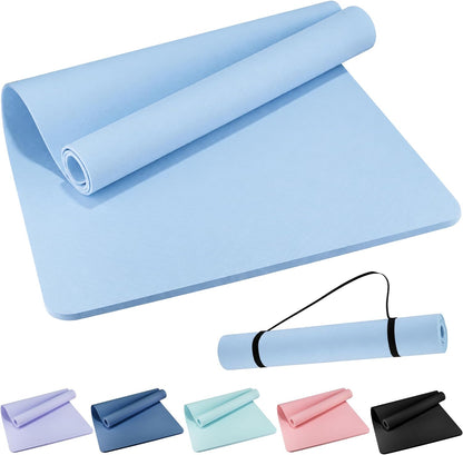 Extra Wide Yoga Mat 72" x 32", 6mm Non Slip TPE Exercise Mat with Carrying Strap, Large Workout Mat for Yoga, Pilates, Stretching, HIIT & Home Gym