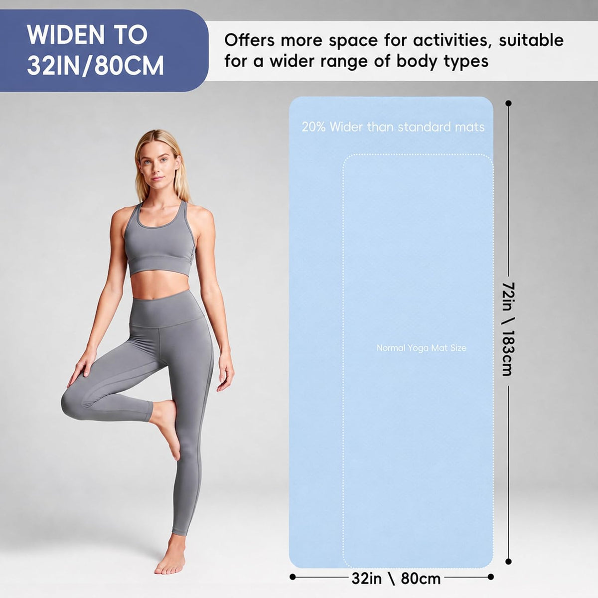Extra Wide Yoga Mat 72" x 32", 6mm Non Slip TPE Exercise Mat with Carrying Strap, Large Workout Mat for Yoga, Pilates, Stretching, HIIT & Home Gym