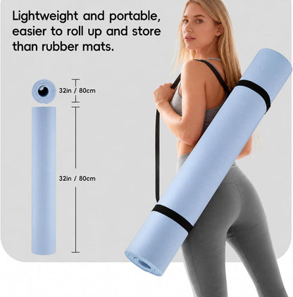 Extra Wide Yoga Mat 72" x 32", 6mm Non Slip TPE Exercise Mat with Carrying Strap, Large Workout Mat for Yoga, Pilates, Stretching, HIIT & Home Gym