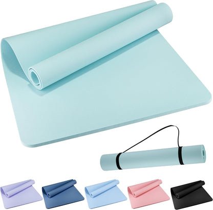 Extra Wide Yoga Mat 72" x 32", 6mm Non Slip TPE Exercise Mat with Carrying Strap, Large Workout Mat for Yoga, Pilates, Stretching, HIIT & Home Gym