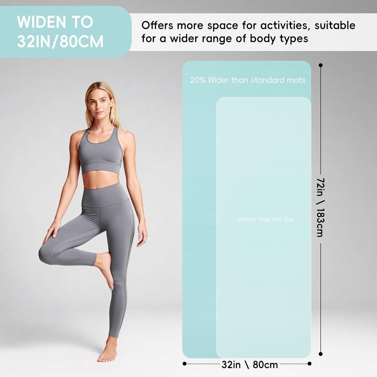 Extra Wide Yoga Mat 72" x 32", 6mm Non Slip TPE Exercise Mat with Carrying Strap, Large Workout Mat for Yoga, Pilates, Stretching, HIIT & Home Gym