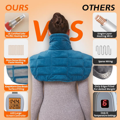 19" x 24" Weighted Neck&Shoulder Heating Pad, 2.5lbs with 12 Temperature Settings&Countdown Timer,Pain Relief for Neck/Shoulders/Menstrual Pain(Dark Gray)