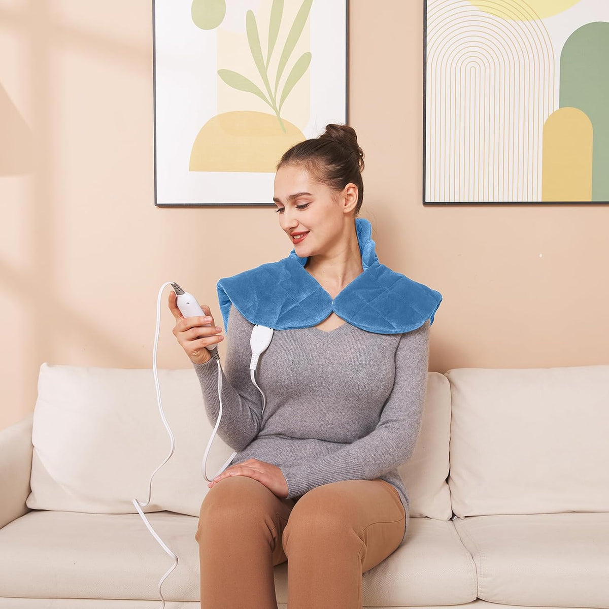 19" x 24" Weighted Neck&Shoulder Heating Pad, 2.5lbs with 12 Temperature Settings&Countdown Timer,Pain Relief for Neck/Shoulders/Menstrual Pain(Dark Gray)