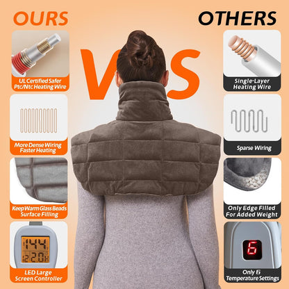 19" x 24" Weighted Neck&Shoulder Heating Pad, 2.5lbs with 12 Temperature Settings&Countdown Timer,Pain Relief for Neck/Shoulders/Menstrual Pain(Dark Gray)