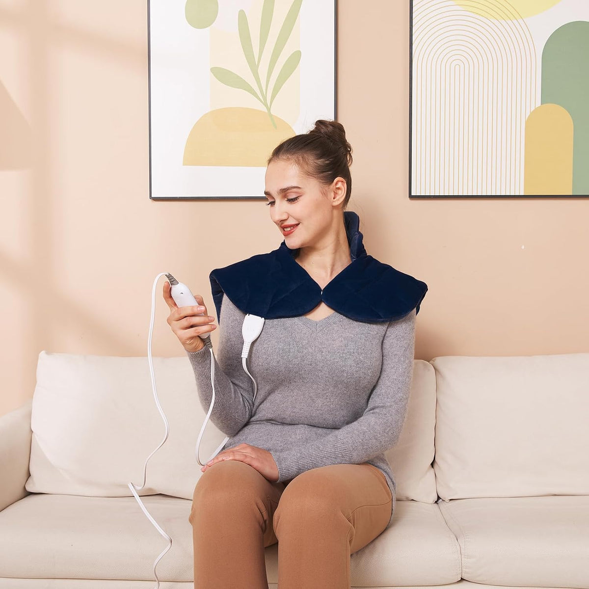 19" x 24" Weighted Neck&Shoulder Heating Pad, 2.5lbs with 12 Temperature Settings&Countdown Timer,Pain Relief for Neck/Shoulders/Menstrual Pain(Dark Gray)