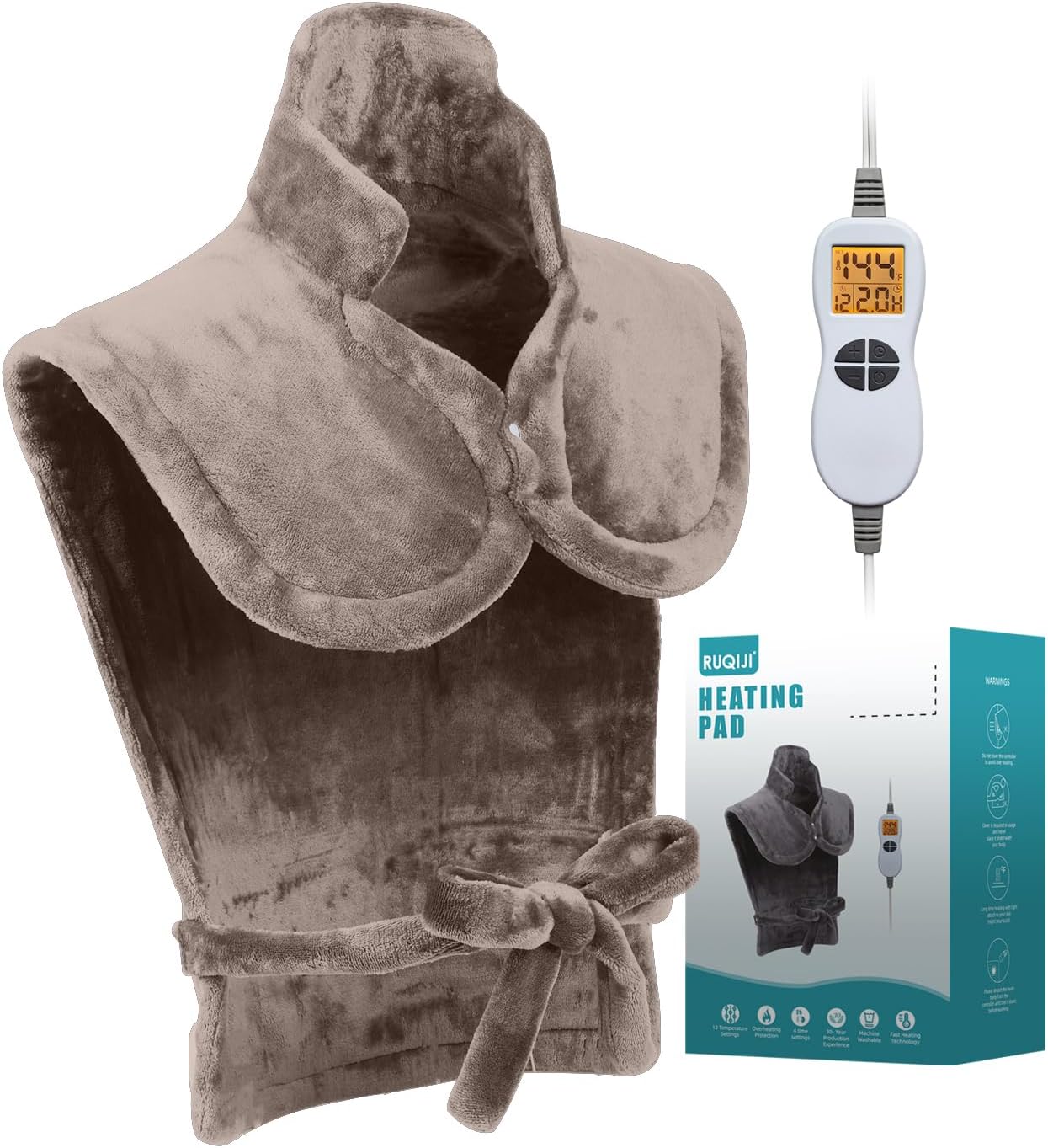 19" x 24" Weighted Neck&Shoulder Heating Pad, 2.5lbs with 12 Temperature Settings&Countdown Timer,Pain Relief for Neck/Shoulders/Menstrual Pain(Dark Gray)