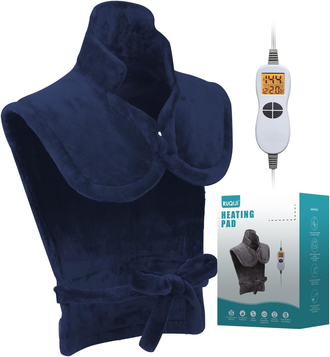 19" x 24" Weighted Neck&Shoulder Heating Pad, 2.5lbs with 12 Temperature Settings&Countdown Timer,Pain Relief for Neck/Shoulders/Menstrual Pain(Dark Gray)