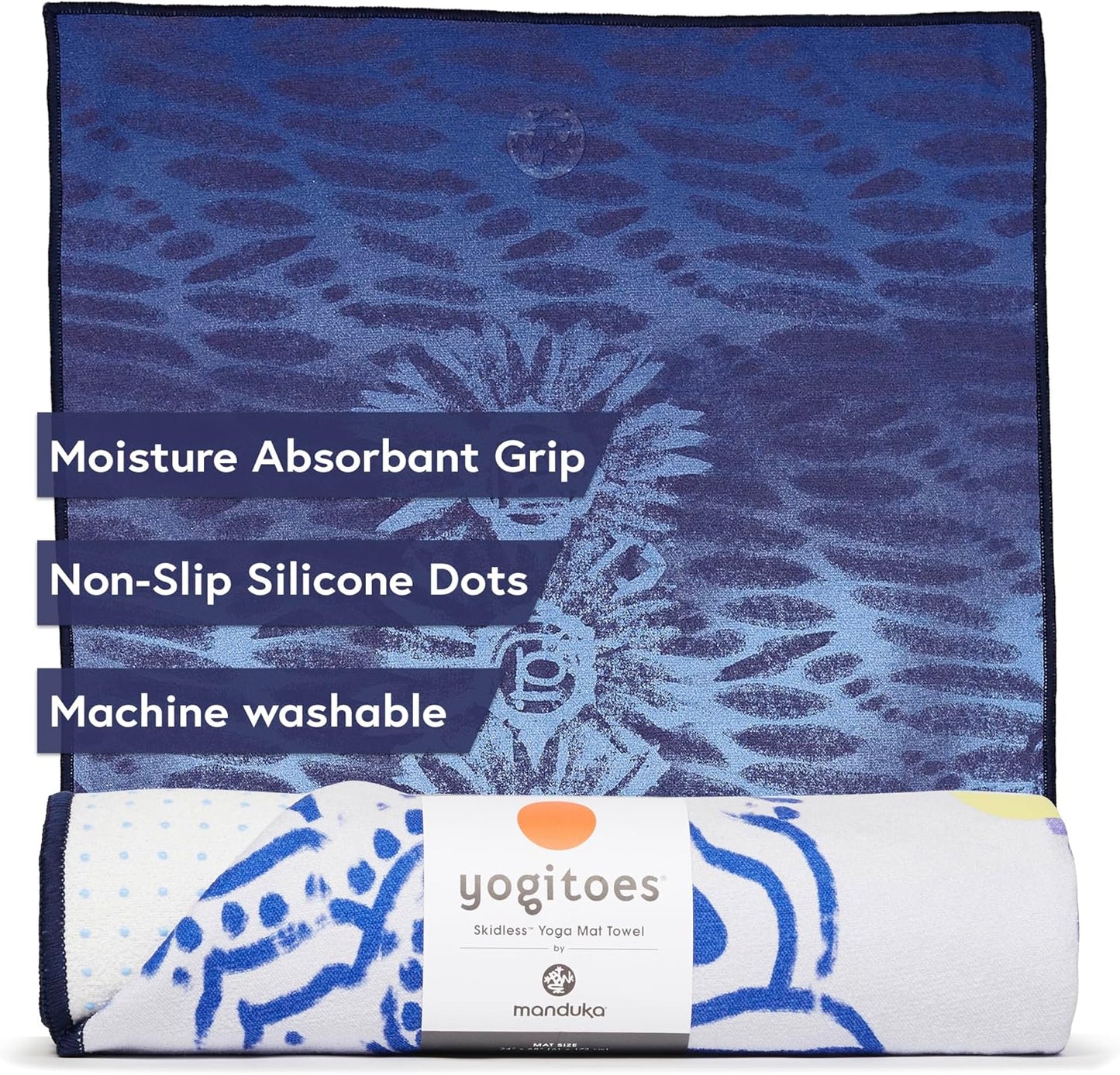 Yogitoes Hot Yoga Mat Towel - 71" | Moisture Activated Grip | Patented Silicone Nubs | Highly Absorbent, Durable & Easy Care | Made from Recycled Materials | 71 x 24 Inches | Midnight