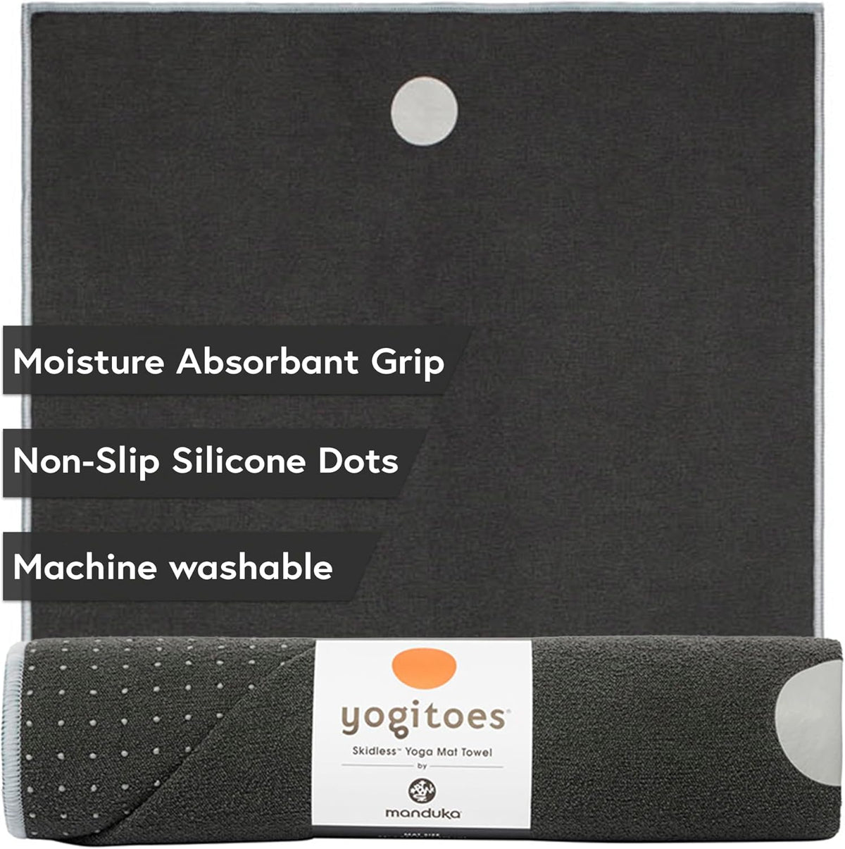 Yogitoes Hot Yoga Mat Towel - 71" | Moisture Activated Grip | Patented Silicone Nubs | Highly Absorbent, Durable & Easy Care | Made from Recycled Materials | 71 x 24 Inches | Midnight