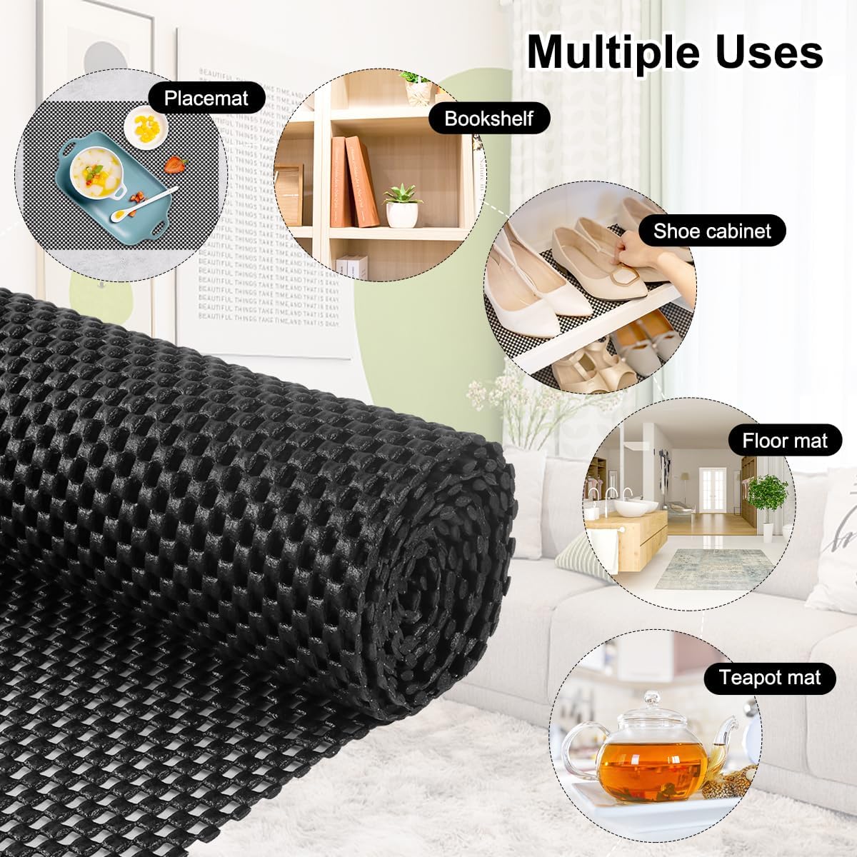 Non Slip Rug Pad Gripper 2 x 5 Feet Extra Thick Pads Carpet Pads for Area Rugs Keep Your Rugs Safe and in Place on Hardwood Floor (Black)