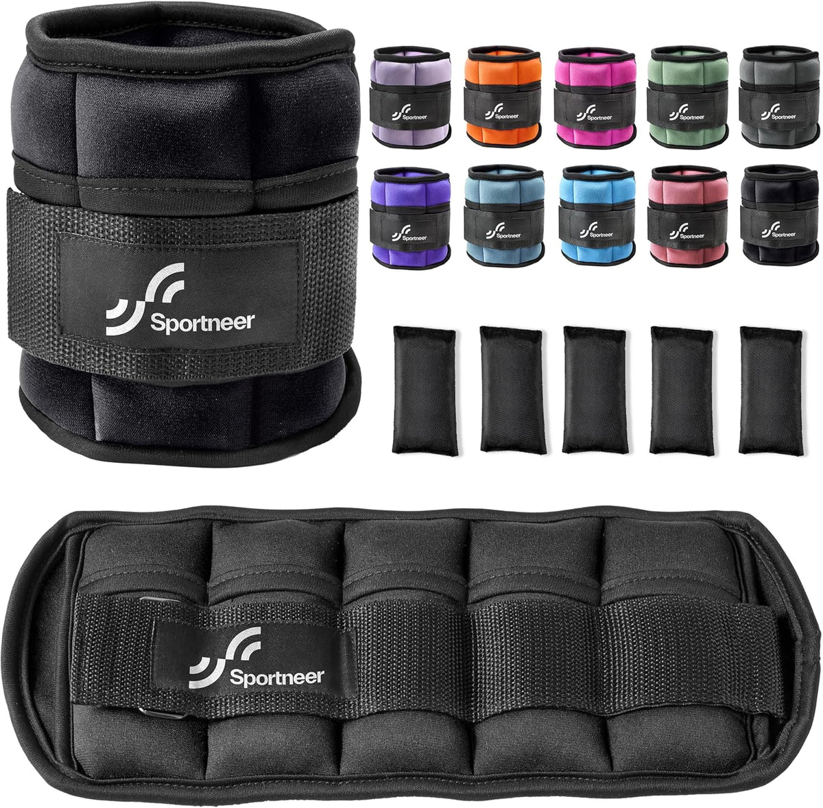 Adjustable Ankle Weights Set - 1 Pair (2-10 lbs) Removable Sandbags for Women & Men, Comfortable Neoprene Leg Weights for Walking, Running, Pilates, Yoga, Home Workout & Physical Therapy