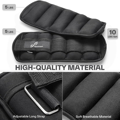 Adjustable Ankle Weights Set - 1 Pair (2-10 lbs) Removable Sandbags for Women & Men, Comfortable Neoprene Leg Weights for Walking, Running, Pilates, Yoga, Home Workout & Physical Therapy